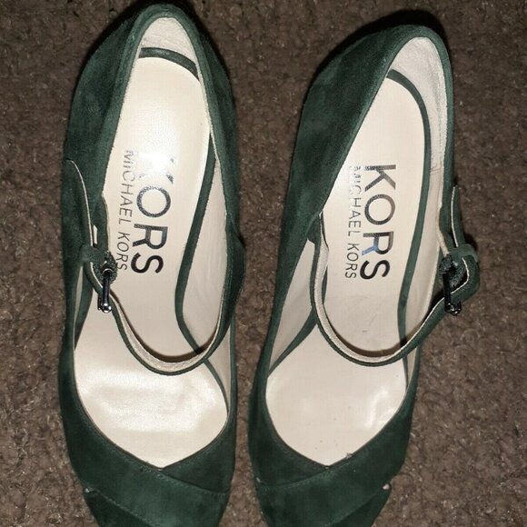 KORS MICHAEL KORS-Padova-Dark Green Suede Platform Pumps-Near Mint-Size 6M - Picture 6 of 7